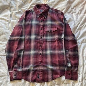 Abercrombie & Fitch Maroon Gray Plaid Button Down Shirt | Men’s Small